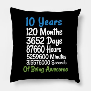 10th Birthday 10 Years Old  Vintage Retro 120 Months Pillow