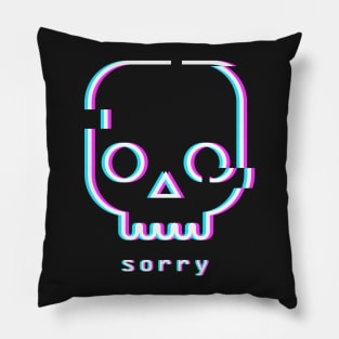 Sorry - Glitch Vaporwave Skull Pillow