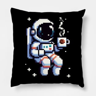 8-Bit Astronaut Coffee Break - Retro Space Pixel Art Pillow