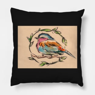 Soaring Rainbow - Bird Watercolor Painting on vintage paper. Pillow
