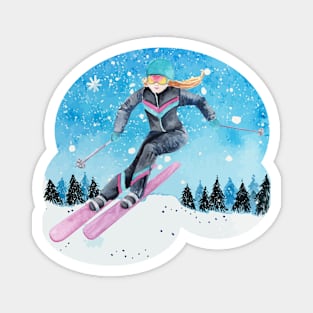 Lispe Skier Pastel Woman Skiing Magnet