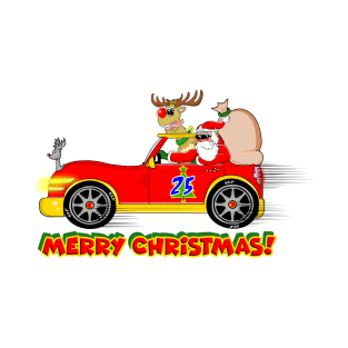 Merry Christmas Cool Funny Santa Car Cartoon T-Shirt