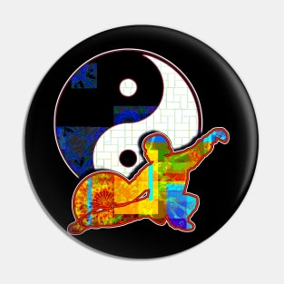 Tai Chi Fan Posture With Ying Yang Symbol Pin