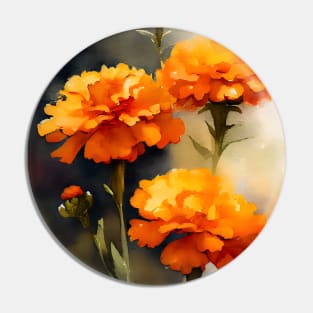 Beauitful Orange Marigolds Watercolor Design Pin