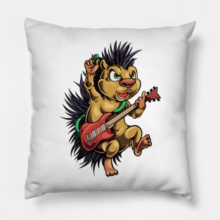 Cartoon hedgehog playing electric guitar Pillow