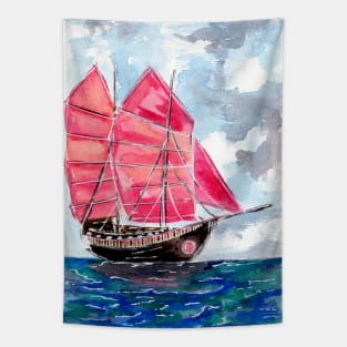 Red Sails Boat Tapestry