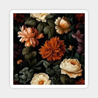Dutch Nocturne: Luminous Floral Pastoral on Black Canvas Magnet