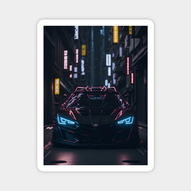 Dark Sports Car in Japanese Neon City - Sports Car Racing - Magnet ...