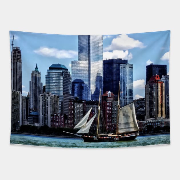 Manhattan NY - Schooner Seen From Liberty State Park Tapestry by SusanSavad