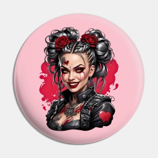 Steampunk Gothic girl retro vintage spooky valentine design Pin