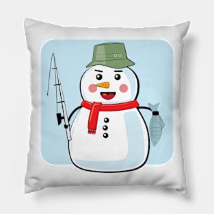 Snowman Fisher - Funny Illustration Pillow