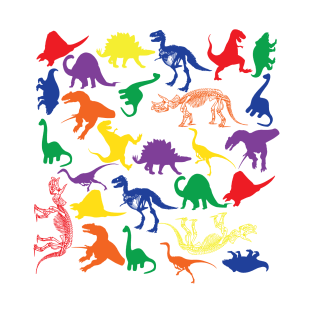 Cute Colorful Rainbow Cartoon Dinosaur Collage T-Shirt