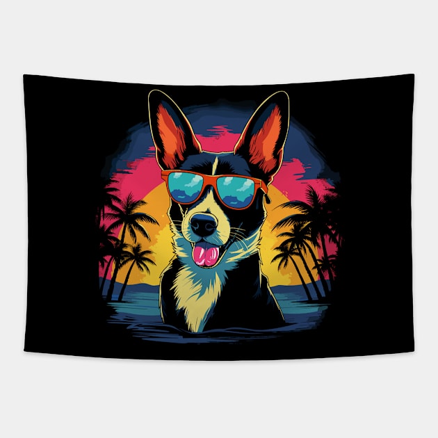 Retro Wave Black and White Basenji Dog Shirt Tapestry by Miami Neon Designs