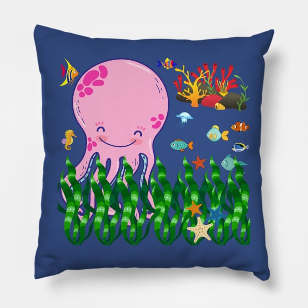 Smiley Octopus Pillow by IrenaAner