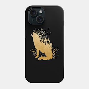 Fairy Tale Metallic Gold Wolf Castle and Trees Phone Case