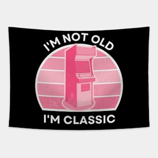 I'm not old, I'm Classic | Arcade | Retro Hardware | Vintage Sunset | Gamer girl | '80s '90s Video Gaming Tapestry