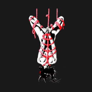 Bound in red shibari suspension kinbaku rope bondage T-Shirt