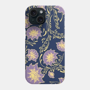 flower pattern lilac navy blue purple gold golden yellow aesthetic Phone Case