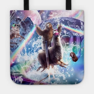 Rainbow Laser Sloth On Llama Unicorn In Space Tote