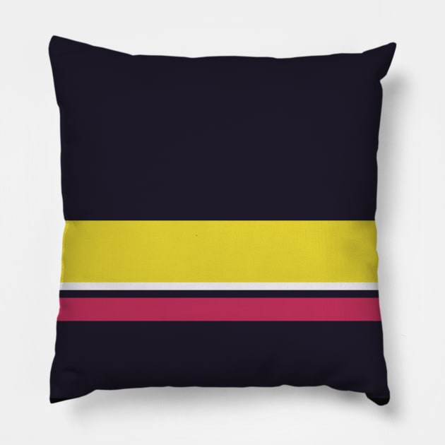 A shocking merger of Very Light Pink, Dark, Almost Black, Dingy Dungeon and Piss Yellow stripes. Pillow by Sociable Stripes