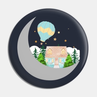 Cabin in the woods on the moon - Fantasy Pin