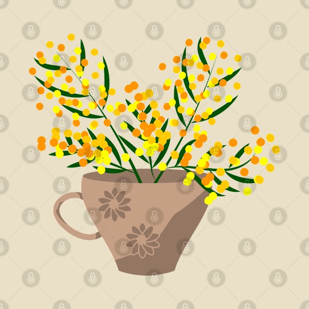 Cup and flower bouquet made of mimosa branches by Cute-Design