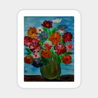 Some lovely flowers. In a metallic turquoise and gold vase . Magnet