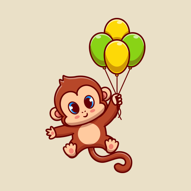 Cute Monkey Flying With Balloon Cartoon by Catalyst Labs