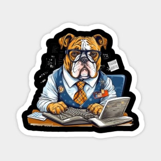 Accountant English Bulldog t-shirt design, a bulldog wearing a tie and glasses Magnet