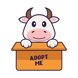 Cute cow in box with a poster Adopt me. T-Shirt