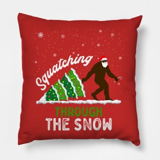 Squatching Through the Snow Funny Bigfoot Christmas Pillow