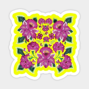 Hot pink tehuana oaxaca flowers and leaves embroidery rosa mexicano mexican tablecloth Magnet