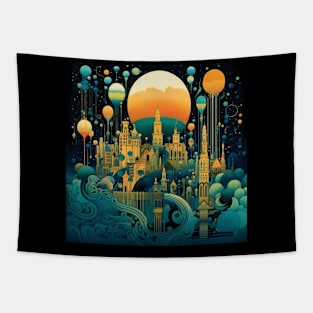 Urban Bubble Delight Colorful Cityscape Vibrant Art Tapestry