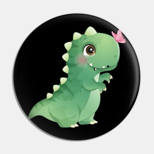 Cute dinosaur playing with butterfly illustration Pin