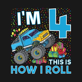 4th Birthday Monster Truck Party Gift 4 Year Old Boy T-Shirt