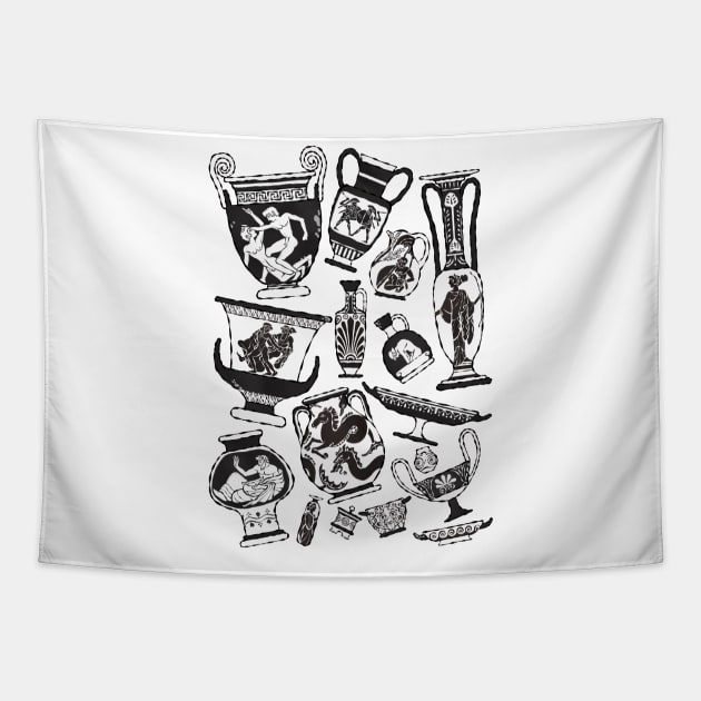 Greek Pottery - black and white Tapestry by FabioMancini