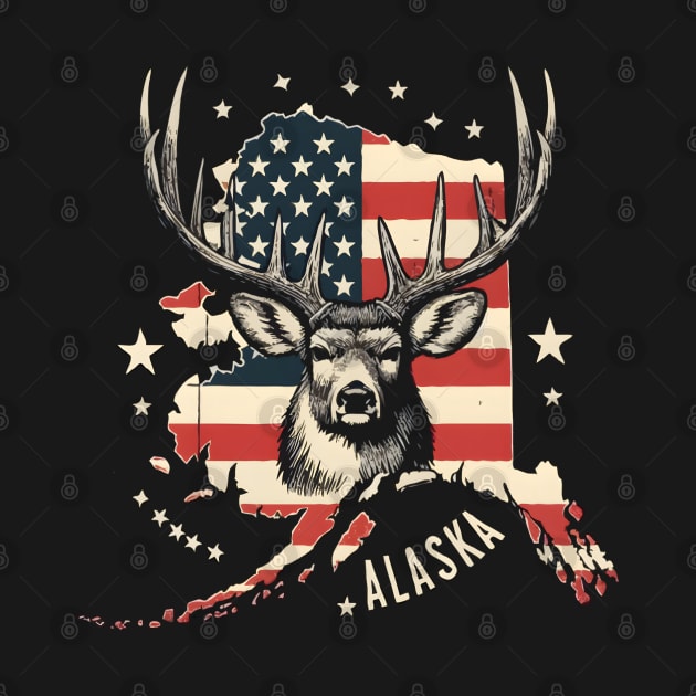 Deer Hunting American Flag Hunter Alaska Vintage 4th Of July by TopTees