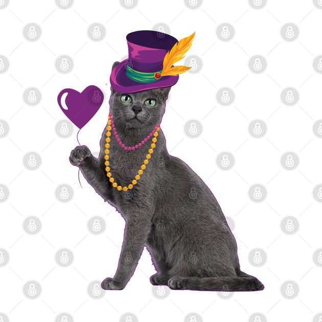 Cat Holding Heart Funny Mardi Gras Carnival by Illustradise