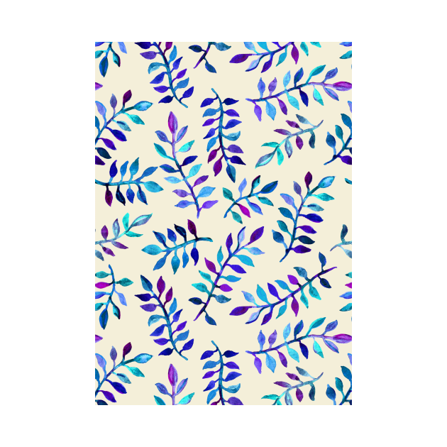 Hand Painted Purple & Aqua Leaf Pattern on Cream by micklyn