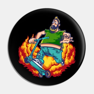 Man Riding Scooter Illustration Pin