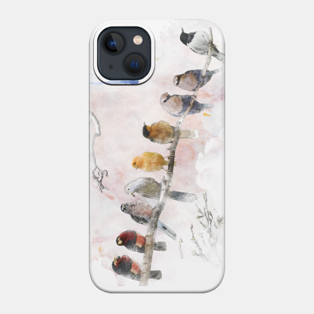 Watercolor painting of perching birds - Bird Watcher Face Mask - Phone Case