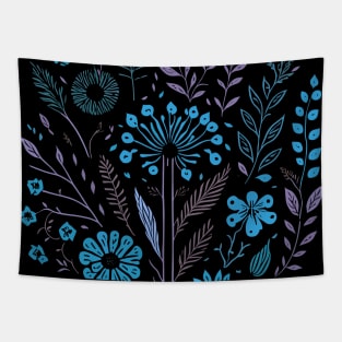 Blue Purple Flower and Plants Tapestry