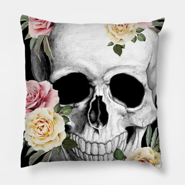 Tribe Skull With roses Pillow by Collagedream