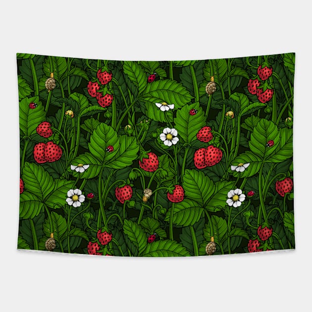 Wild strawberries, green and red Tapestry by katerinamk
