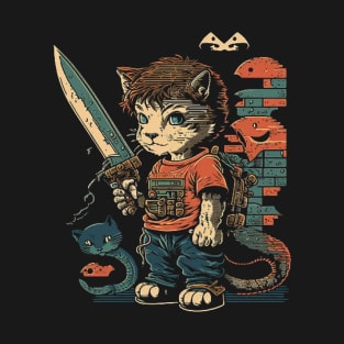 Knife Cat Pixel Art T-Shirt