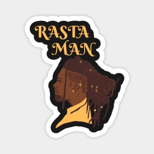 Rastafari man with gold details on the dreadlocks and mustard text just like his shirt Magnet