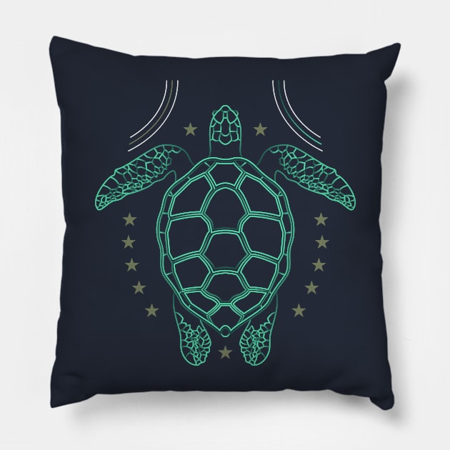 Sea Turtle Thin Line Drawing Pillow by CoffeeandTeas