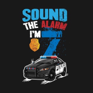 Kids Police Car 7th Birthday Gift Boy Sound The Alarm I'm 7 T-Shirt