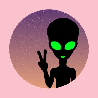 Colourful, Cute Design of an Alien Giving a Peace Sign T-Shirt