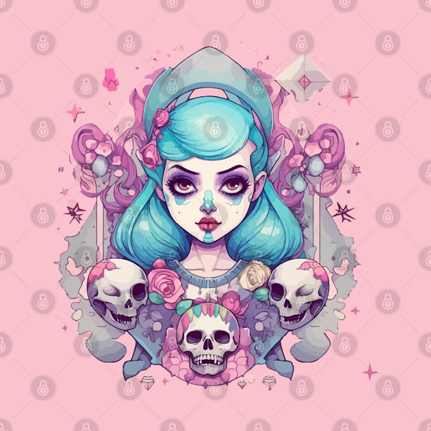 Pastel Goth Girl with skulls by tatadonets